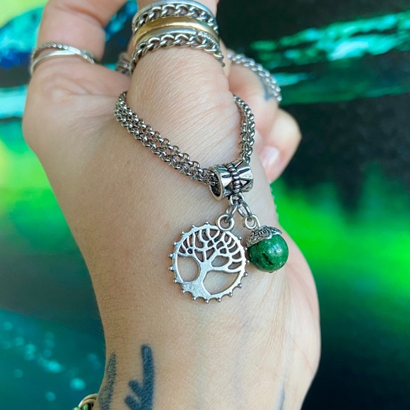 Stainless steel double chain tree of life zoisite - Picture 8 of 11